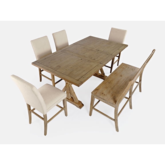 Carlyle Crossing Solid Pine 78" Six-Piece Counter Height Dining Set with Bench and Upholstered Stools