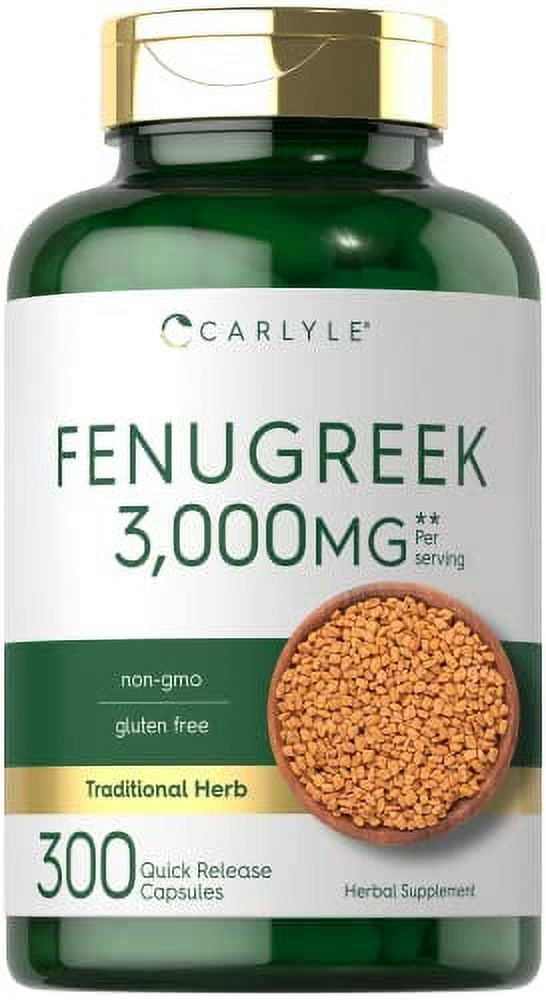 Carlyle Fenugreek Seed Capsules 3000 mg 300 Count NonGMO & Gluten Free Extract Fenugreek