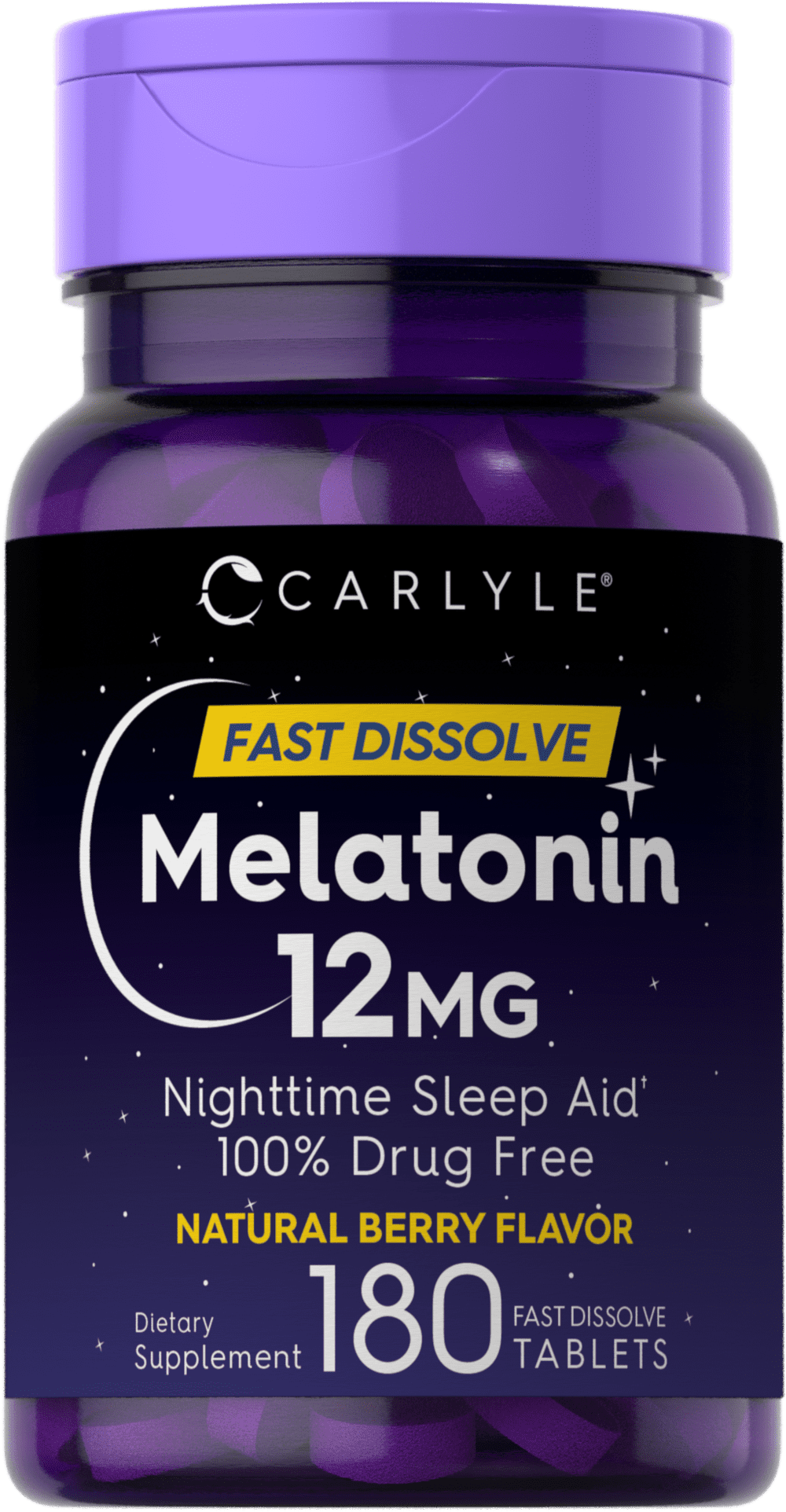 Melatonin 12 mg 180 tablets | Berry Flavor | Vegetarian Supplement for Men and Women | by Carlyle