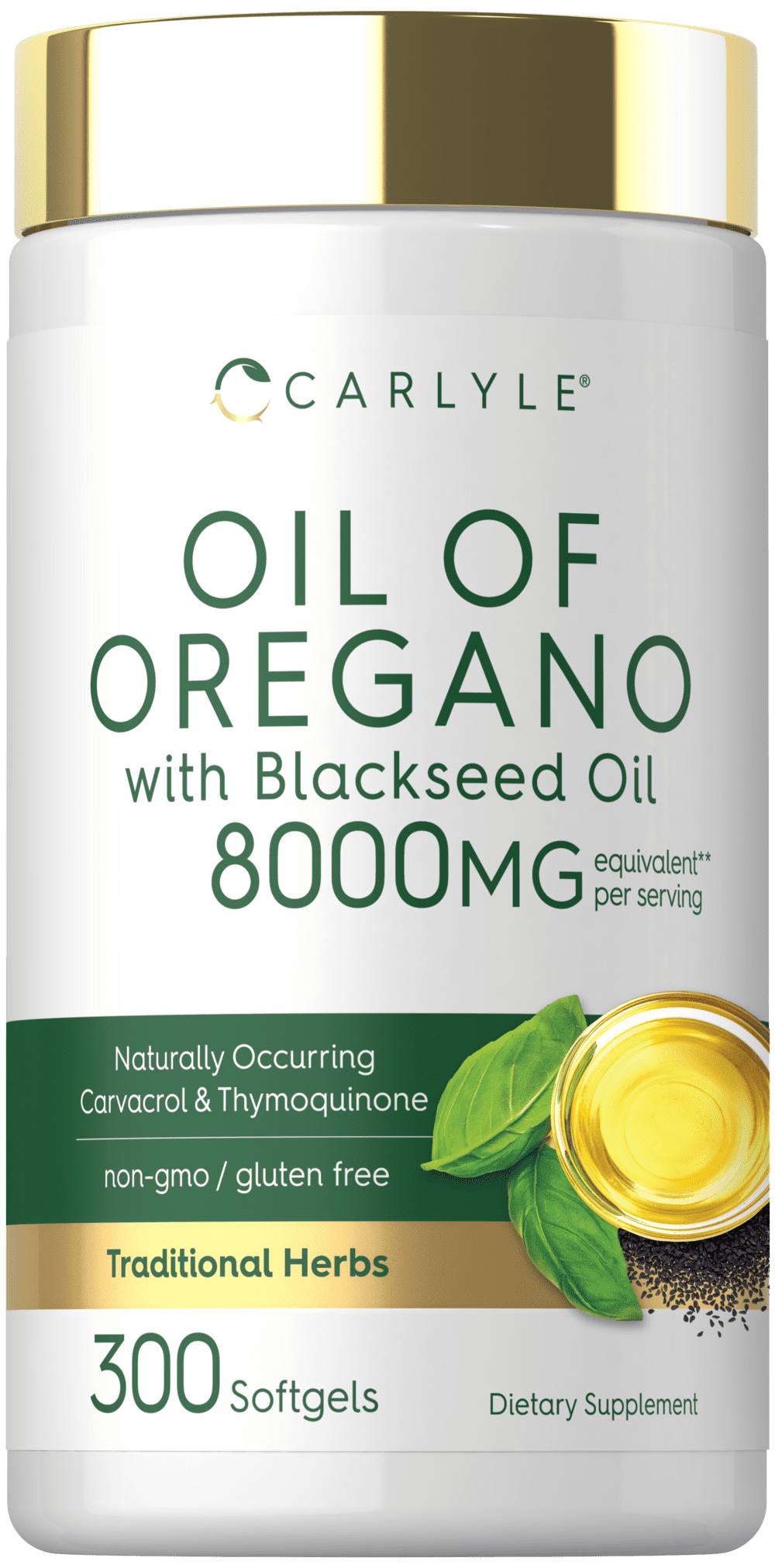 Oil of Oregano with Black Seed Oil | 8000mg | 300 Softgel Capsules | by Carlyle