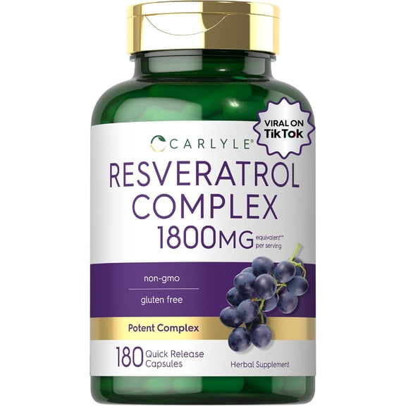Resveratrol Supplement 1800mg | 180 Capsules | Non-GMO, Gluten Free | by Carlyle