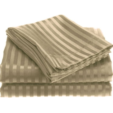 CarlyleHome 1800 Series Queen Size Soft Touch Embossed Stripe Sheet Set - Taupe