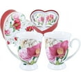 thumbnail image 1 of Carmani 10oz Tea & Coffee Mug Set of 2 with Pink Flowers, Porcelain Tea & Coffee Mug, Tea and Coffee Mug Souvenir in Heart Box, Amazing Gift Ideas for Women Set of 2, 1 of 2