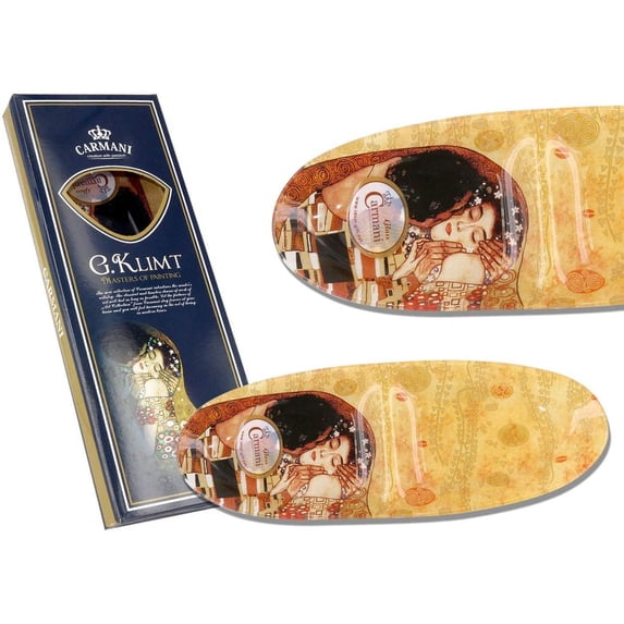 Carmani CR-198-8031, 11" x 4" Oval Glass Decorated Plate w/ The Kiss by G. Klimt Painting