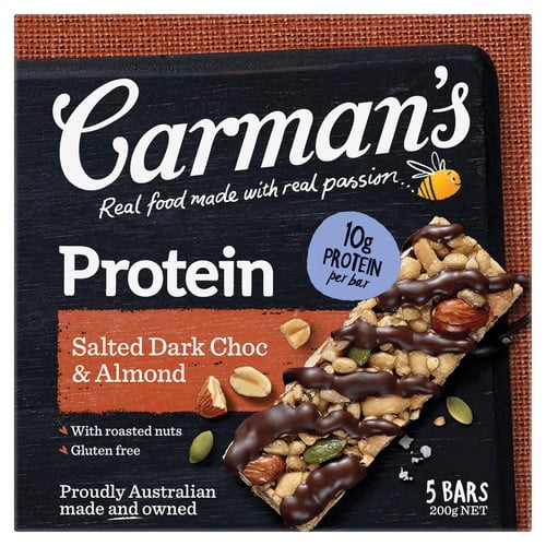 Carmans Kitchen Salted Dark Choc Almond Protein Bar 5 x 40g, British Import (Pack of 3)