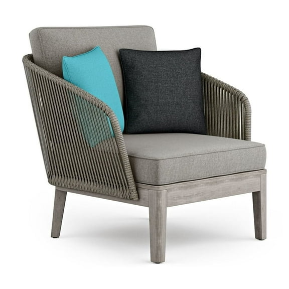 Simpli Home Carmel 32" W Contemporary Outdoor Conversation Chair in Sand Drift Polyester Fabric