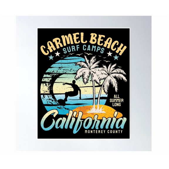 Carmel Beach Surf Camp Surfing Monterey County California Poster Wall Art Modern Wall Decor