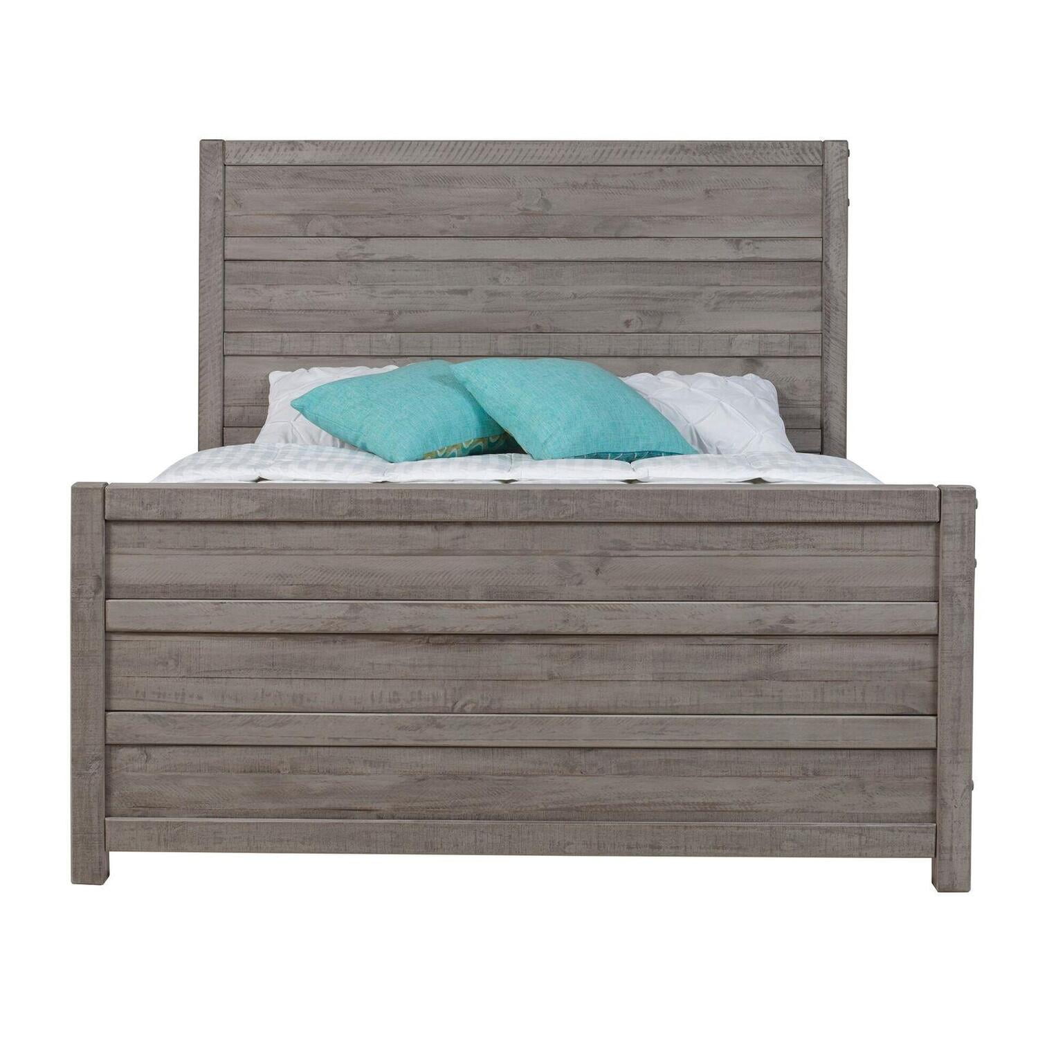 Carmel Queen Antique Gray Pine Wood Bed Frame