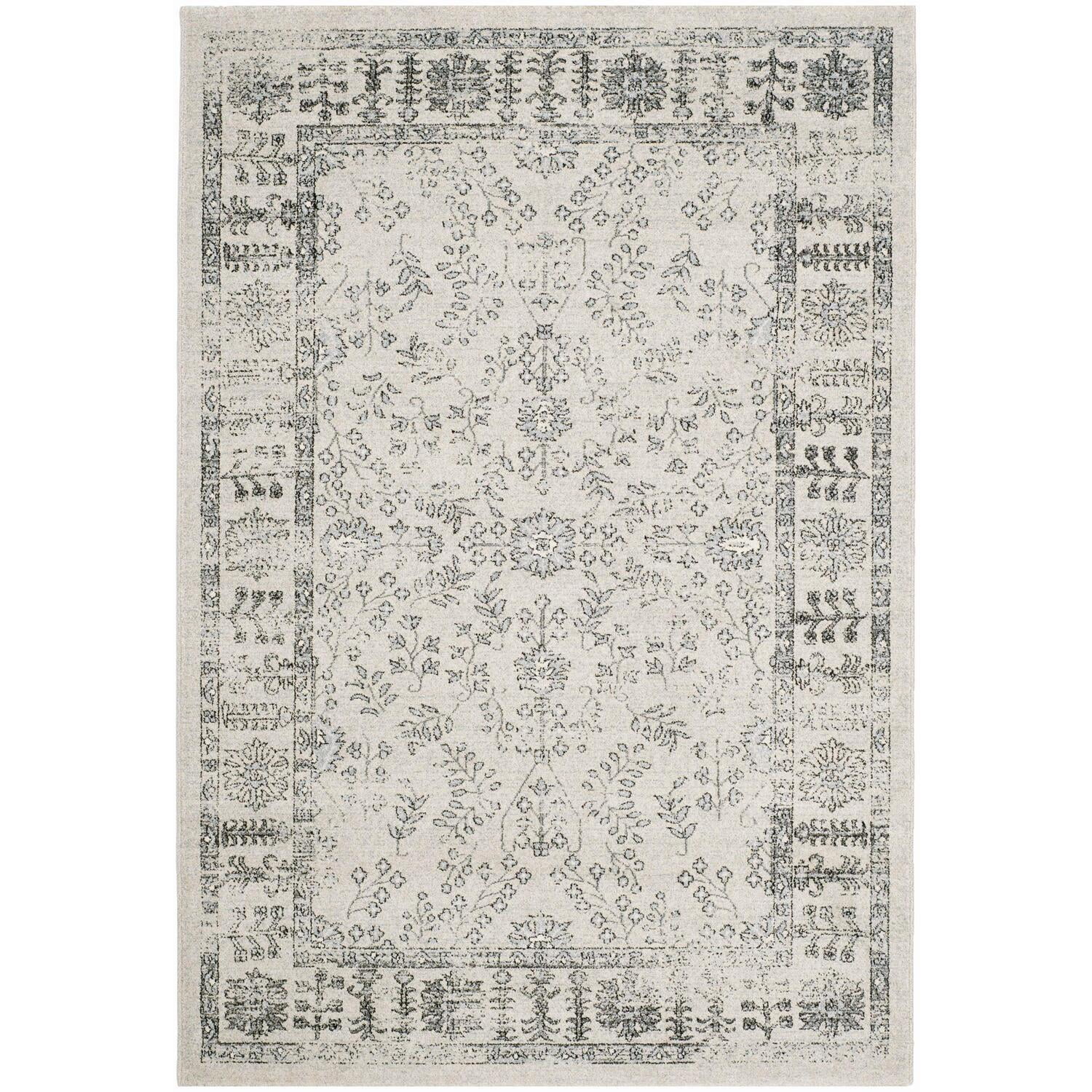 Handmade Blue and Beige Floral Motif Rectangular Rug