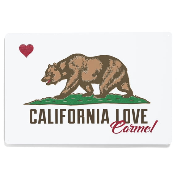 Carmel, California, State Bear with Heart (12x18 Aluminum Art, Indoor Outdoor Metal Sign Decor)
