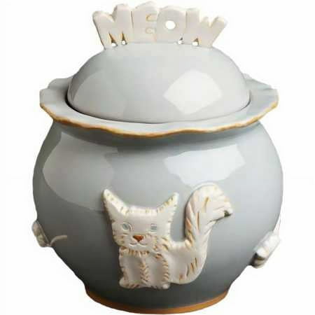 Carmel Ceramica Cat Treat Jar French Grey