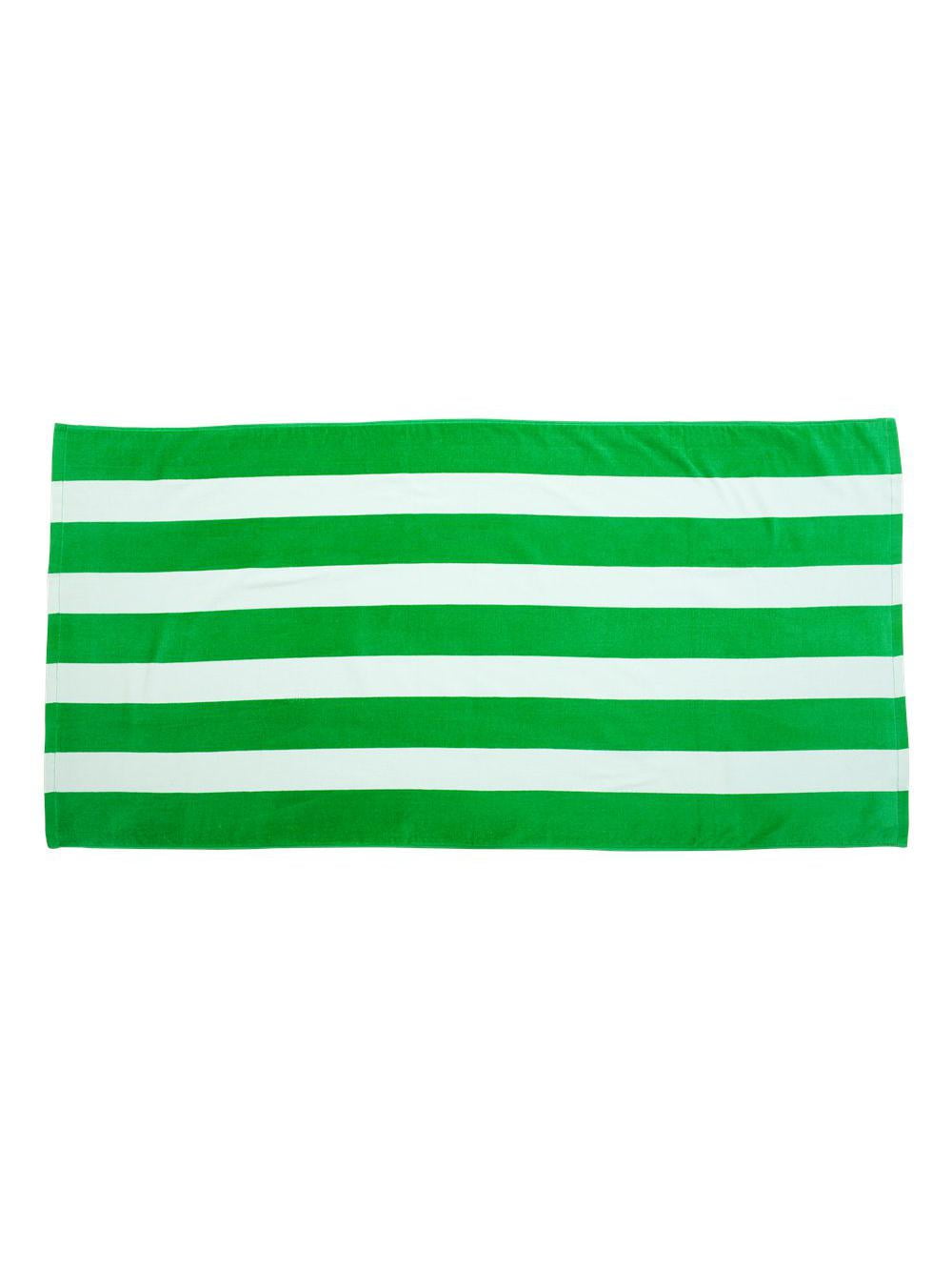 Kelly Green and White Striped Cotton Velour Beach Towel