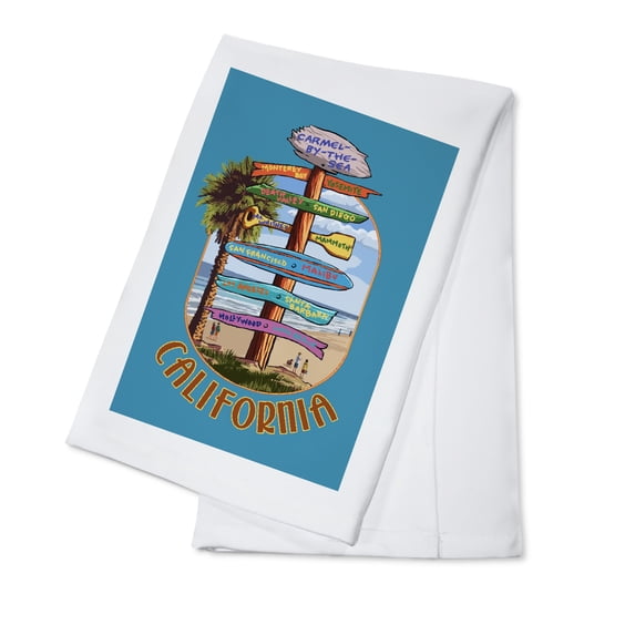 Decorative Tea Towel, Apron Carmel-by-the-Sea, California, Destination Signpost,, Unisex, Adjustable, Organic Cotton