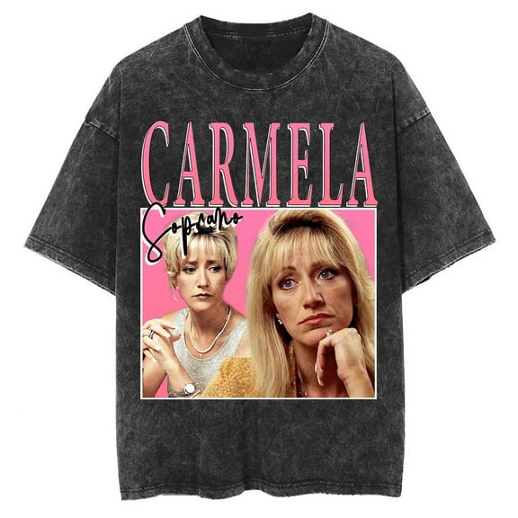 Carmela Soprano Washed Cotton T-shirt Hip Hop Tee Vintage Short Sleeve Unisex Pullover
