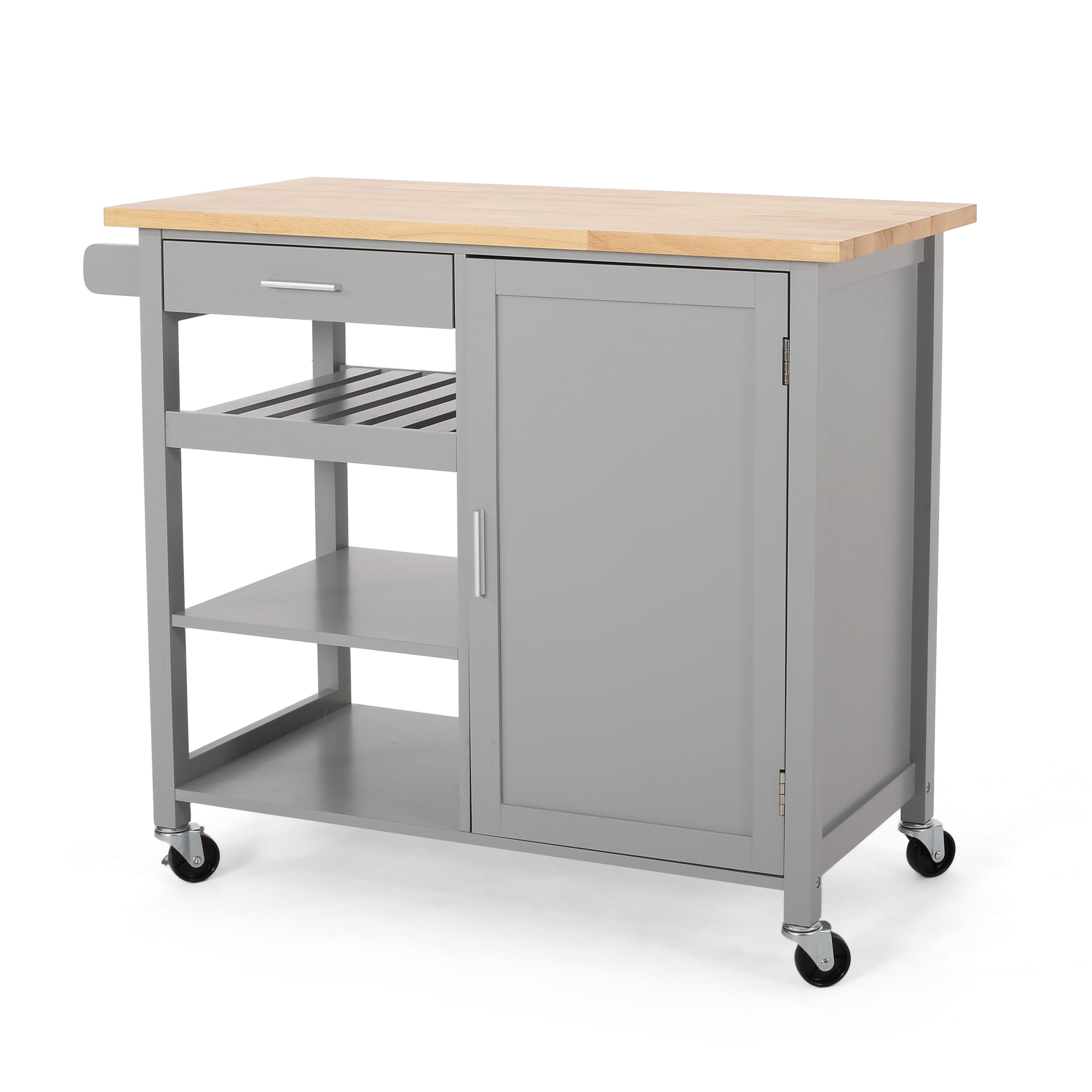 Carmelina Contemporary Kitchen Cart with Wheels, Gray and Natural