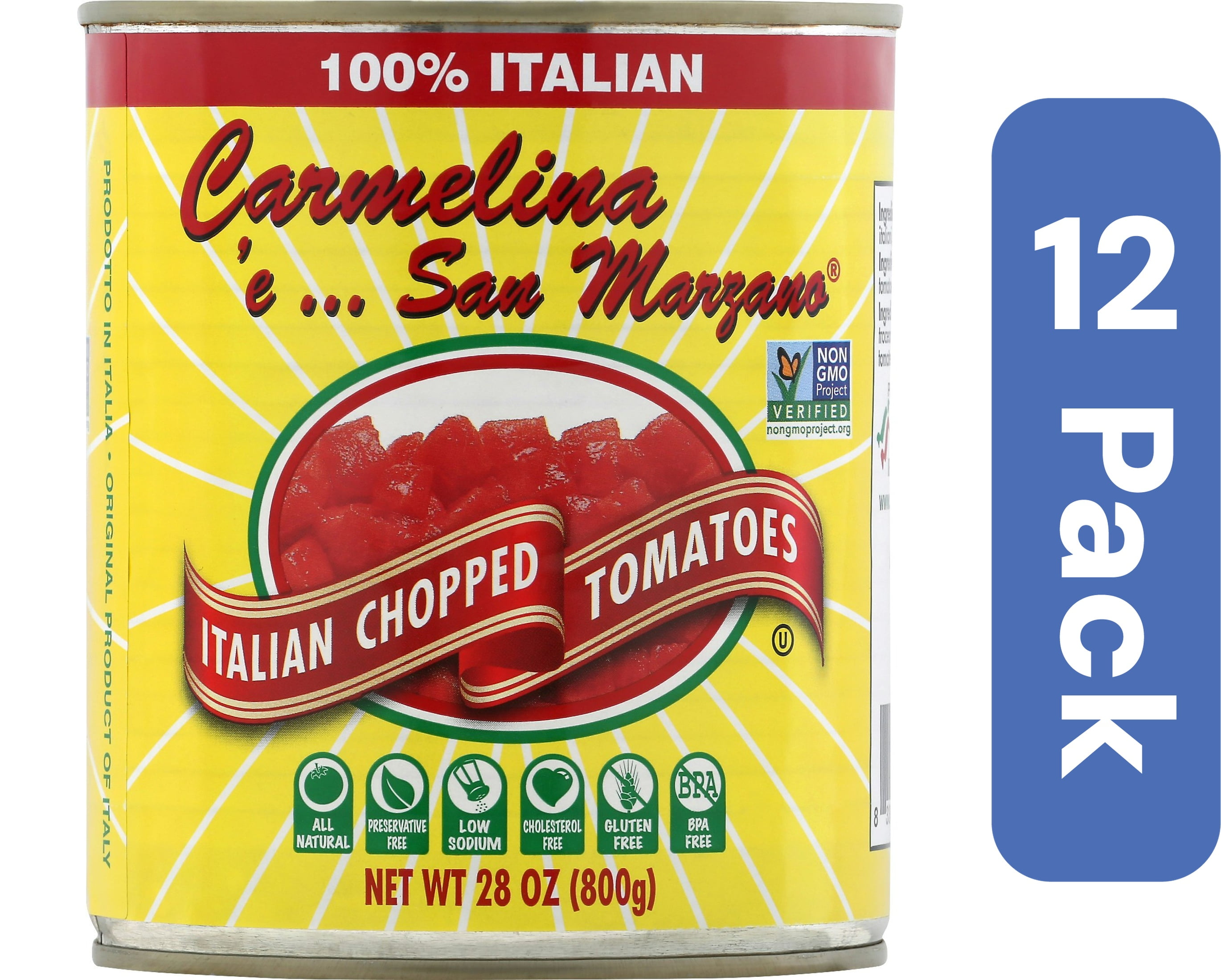 Carmelina San Marzano Chopped Italian Tomatoes In Puree 28 oz (Pack Of 12)