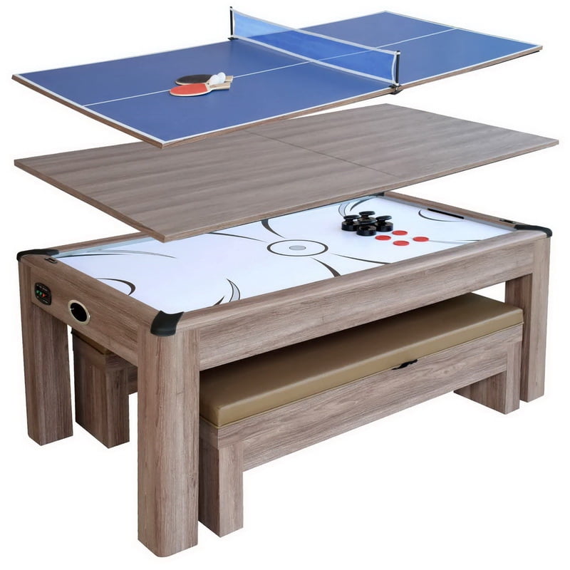 Driftwood 7-ft Multi-functional Air Hockey and Ping Pong Table Set