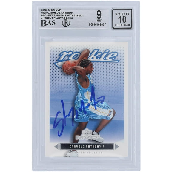 Carmelo Anthony Denver Nuggets Autographed 2003-04 Upper Deck MVP #203 Beckett Fanatics Witnessed Authenticated 9/10 Rookie Card - Fanatics Authentic Certified