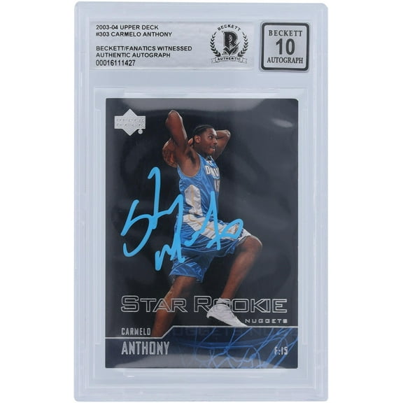 Carmelo Anthony Denver Nuggets Autographed 2003-04 Upper Deck Star Rookie Blue Paint #303 Beckett Fanatics Witnessed Authenticated 10 Rookie Card - Fanatics Authentic Certified