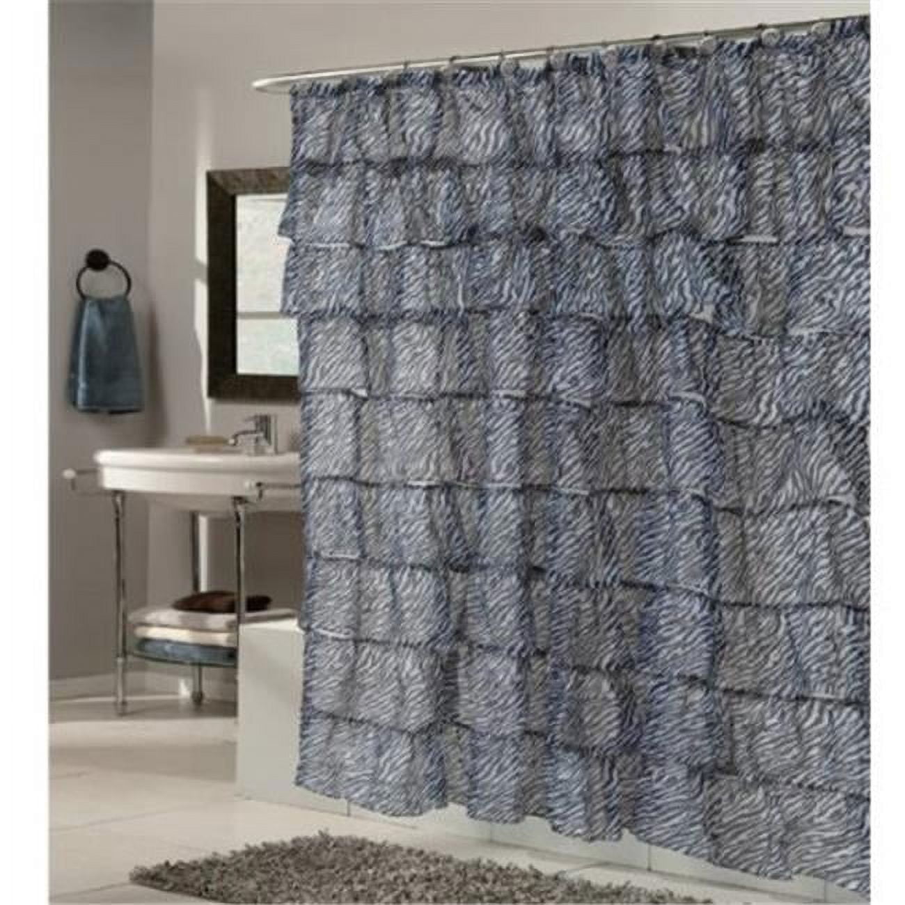 Carmen 70 in. x 72 in. Zebra Pattern Ruffled Tier Fabric Shower Curtain ...