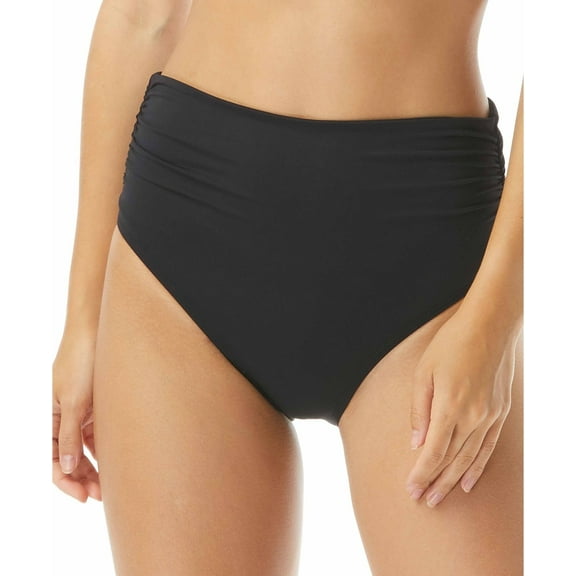 Carmen Marc Valvo BLACK Ruched High-Waist Bikini Swim Bottom, US Small