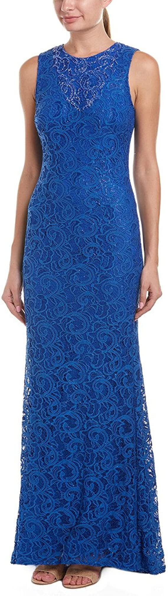 Carmen Marc Valvo Embellished Lace Fishtail Gown, Sapphire, 10 Carmen Marc Valvo Embellished Lace Fishtail Gown, Sapphire, 10