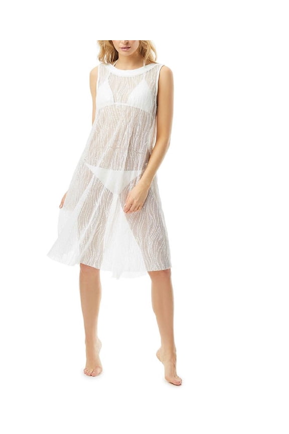 Women's Sequin High Neck Swim Dress Swimsuit White Size X-Large