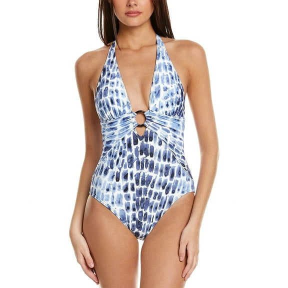 Carmen Marc Valvo Women's Standard DEEP V-Neck ONE Piece, Blue