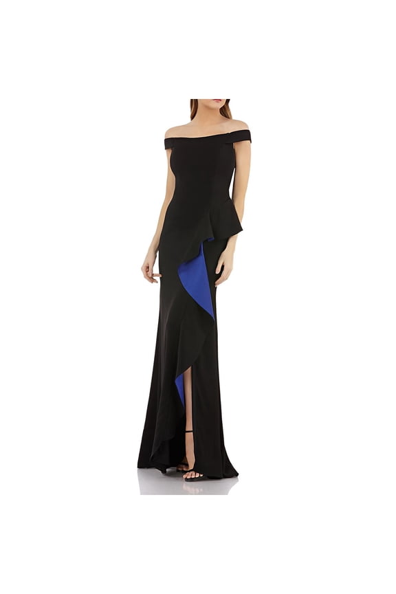Carmen Marc Valvo Womens Off-The-Shoulder Ruffle Formal Dress