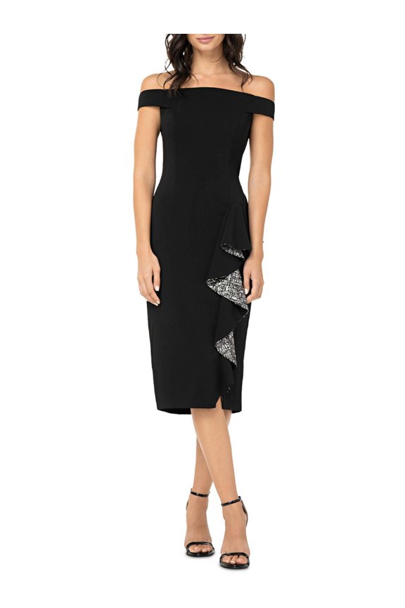 Womens Sequined Ruffled Cocktail Dress Black 0