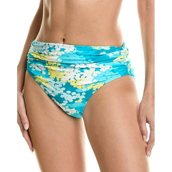 Carmen Marc Valvo womens Shirred Waist Bikini Bottom, L, Blue