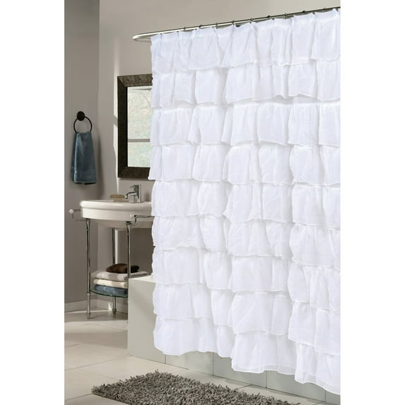 "Carmen" Ruffled White Polyester Shower Curtain 72x72