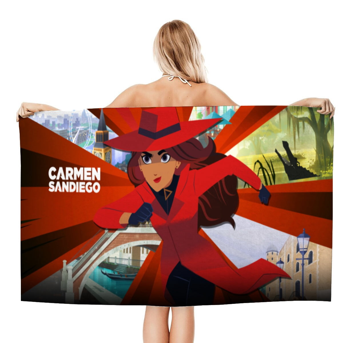 Carmen Sandiego Gifts Beach Towel for Women Girl Birthday Inspired Fan Bath Outdoor Music Lover