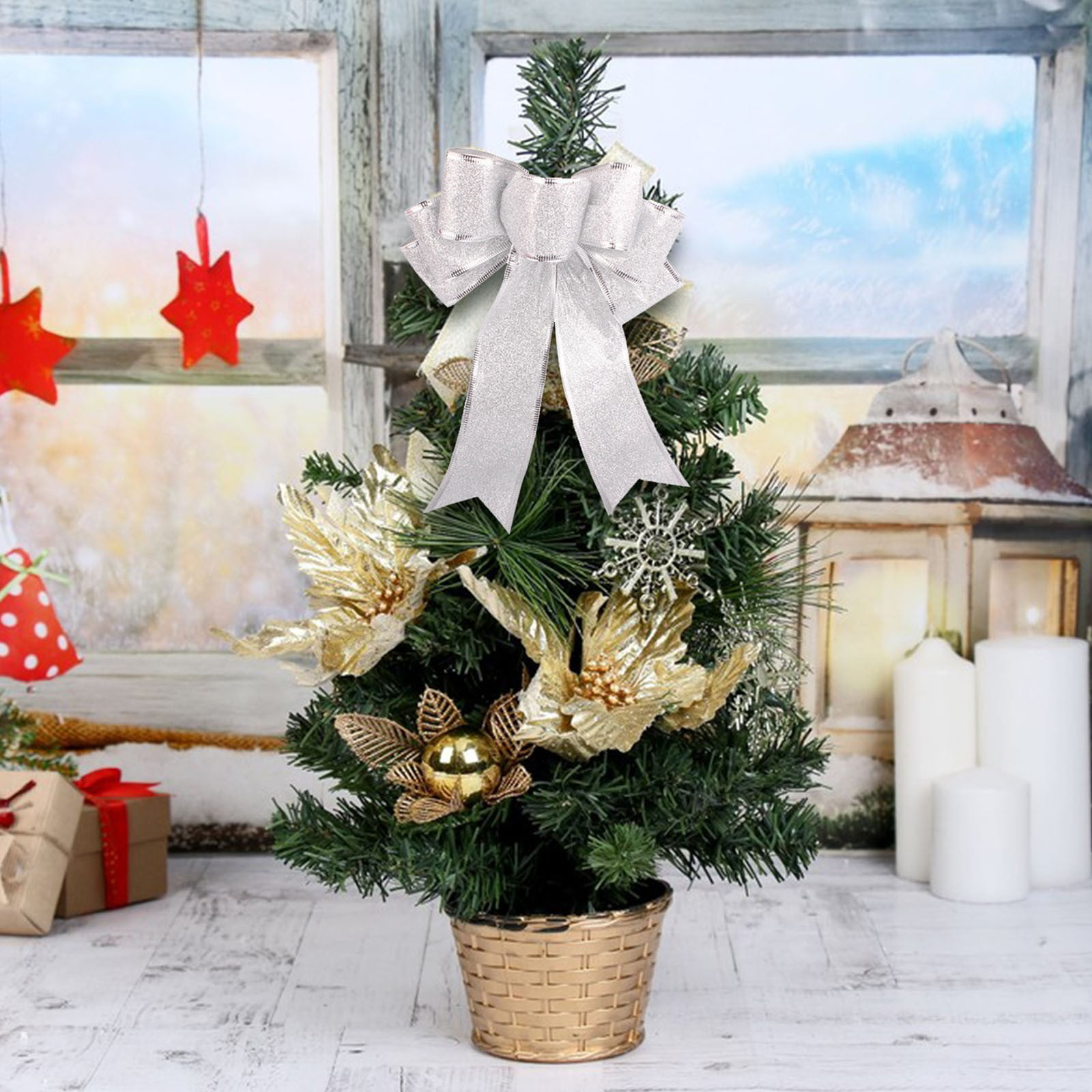 Carmenl Christmas Pendant Multicolor Shiny Glitter Pink Christmas Bow