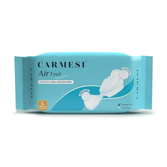 Carmesi Air Feel Sanitary Pads With Dual Airflow Pores - 40 Large Pads | Airy, Dry, Sweat-Free, Rash-Free & Comfy