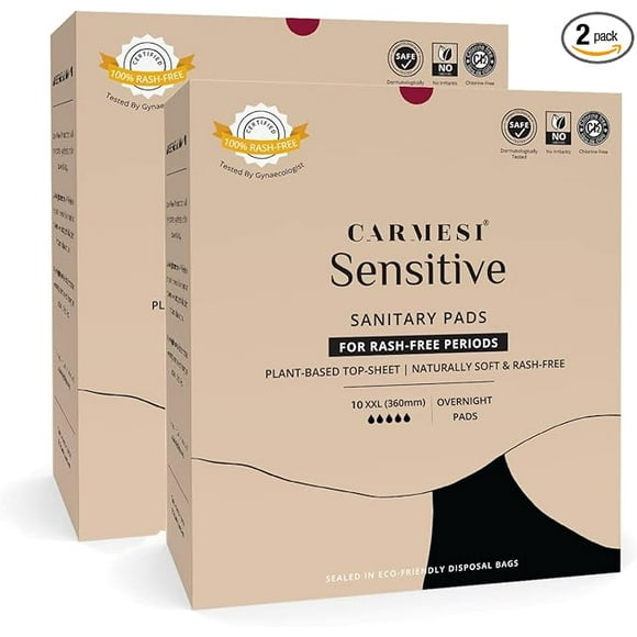 Carmesi Sensitive Sanitary Pads - Pack of 10 Pads (Large) - Certified 100% Rash-Free by Gynecologist