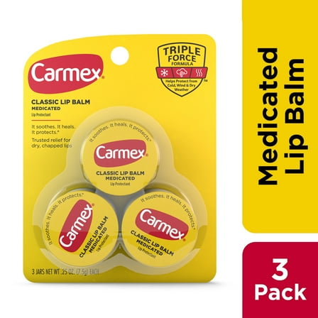 Carmex Classic Medicated Lip Balm Jars, Lip Protectant, 0.25 oz Each, 3 Count