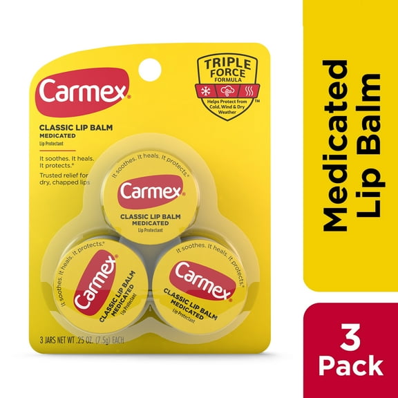 Carmex Classic Medicated Lip Balm Jars, Lip Protectant, 0.25 oz Each, 3 Count