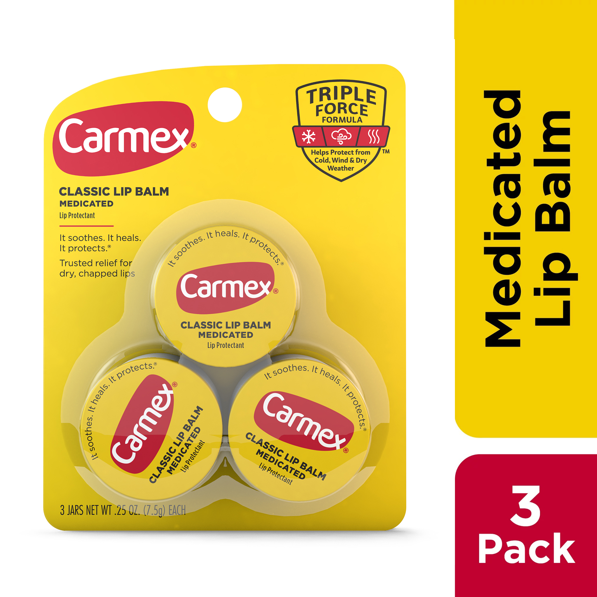 Carmex Classic Medicated Lip Balm Jars, Lip Moisturizer, 3 Count (1 Pack of 3) - image 1 of 12