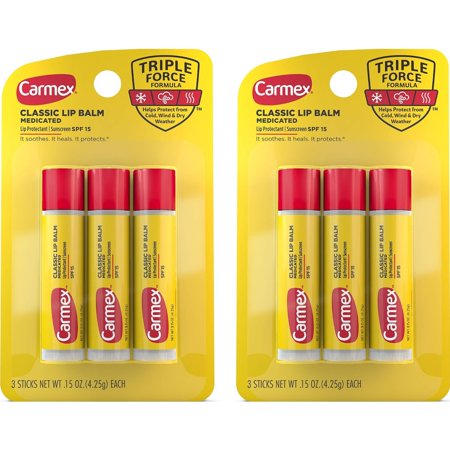 Carmex Classic Medicated Lip Balm, SPF 15, 3 ea (Pack of 2)