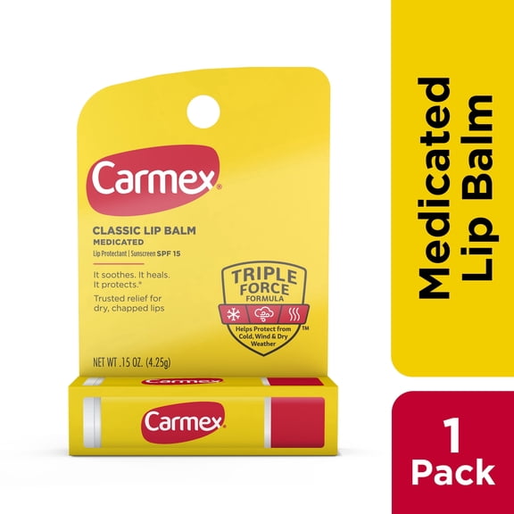 Carmex Classic Medicated Lip Balm Stick, Lip Moisturizer, SPF 15, 1 Count