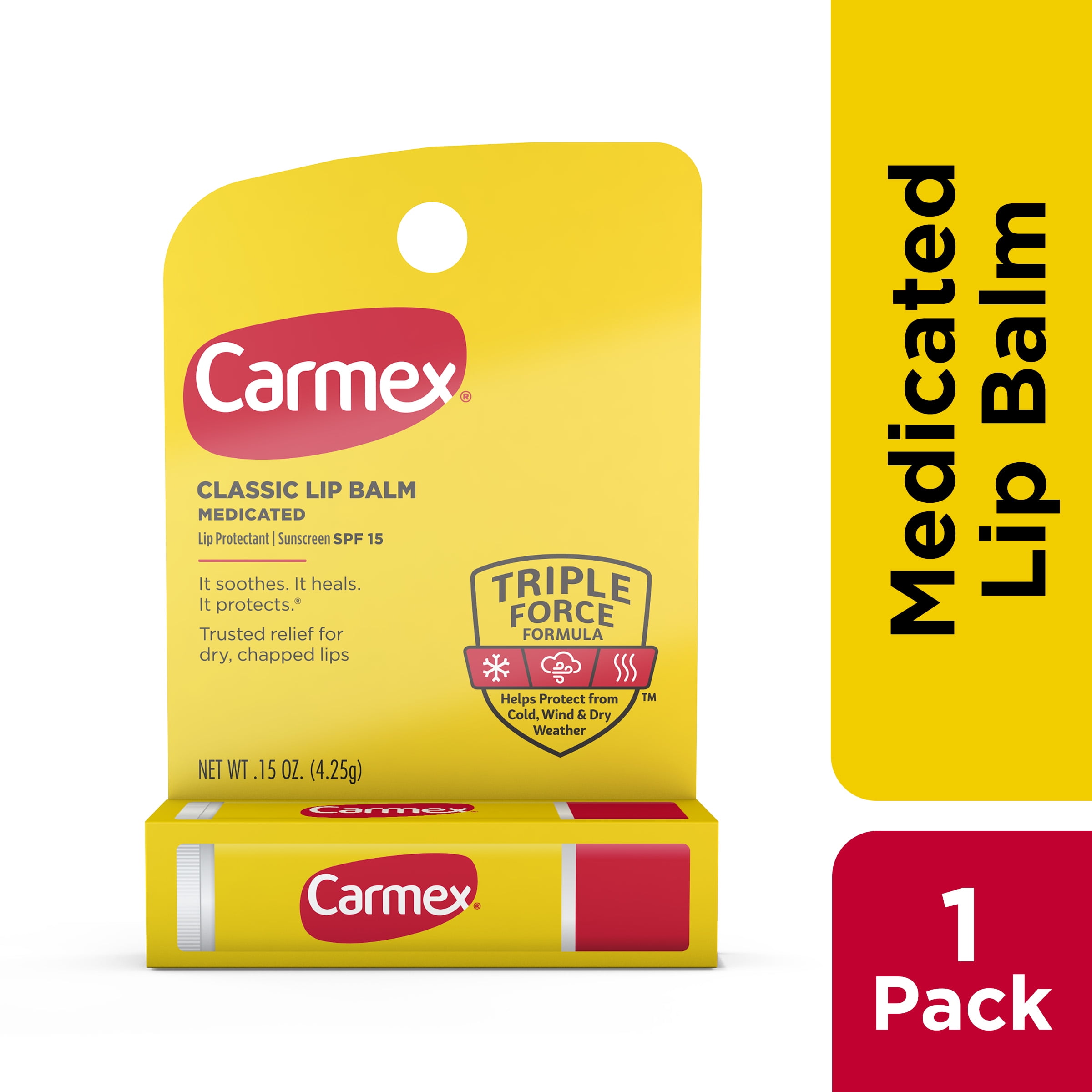 Carmex Classic Medicated Lip Balm Stick, Lip Moisturizer, SPF 15, 1 Count