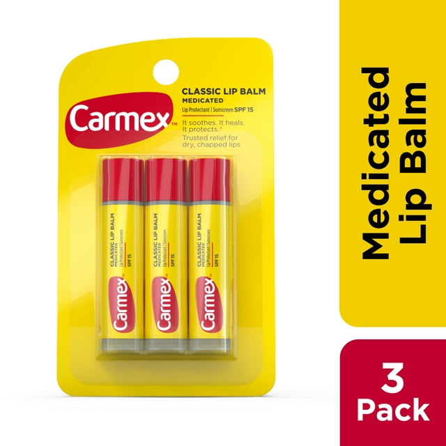 Carmex Classic Medicated Lip Balm Sticks, Lip Moisturizer, SPF 15, 3 Count (1 Pack of 3)