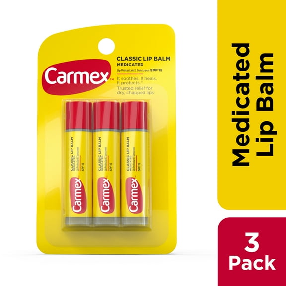 Carmex Classic Moisturizing Medicated Lip Balm, 0.15 Ounce Stick (Pack of 3)