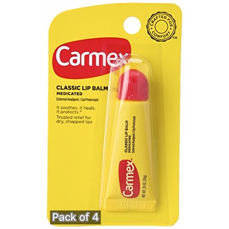 Carmex Classisc Lip Balm, Medicated 0.35 oz Tube (Pack of 4)