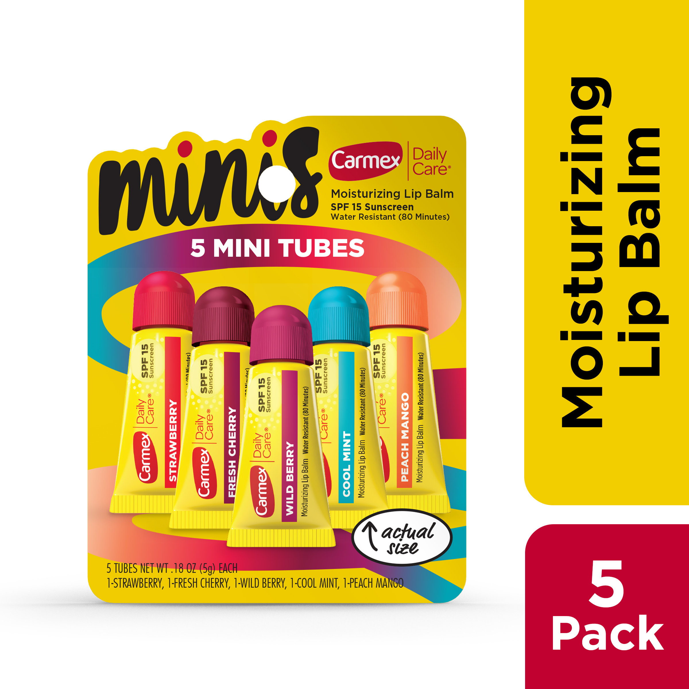 Carmex Daily Care Minis Lip Balm Tubes, SPF 15, Multi-Flavor Lip Balm Pack, 5 Count (1 Pack of 5) - image 1 of 11