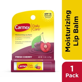 Carmex Daily Care Lip Balm, Lip Moisturizer with SPF 15, Fresh Cherry Lip Balm Stick, 0.15 oz
