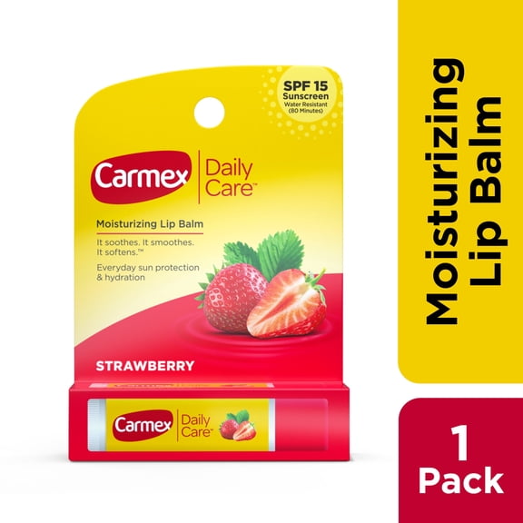Carmex Daily Care Moisturizing Lip Balm Stick, SPF 15, Strawberry Flavor, 1 Count