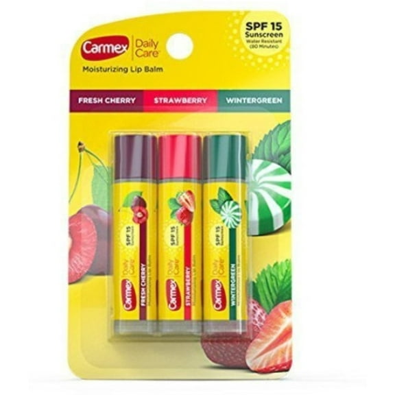 Carmex Daily Care Moisturizing Lip Balm Sticks, SPF 15, Multi-Flavor Lip Balm, 3 Count (1 Pack of 3)