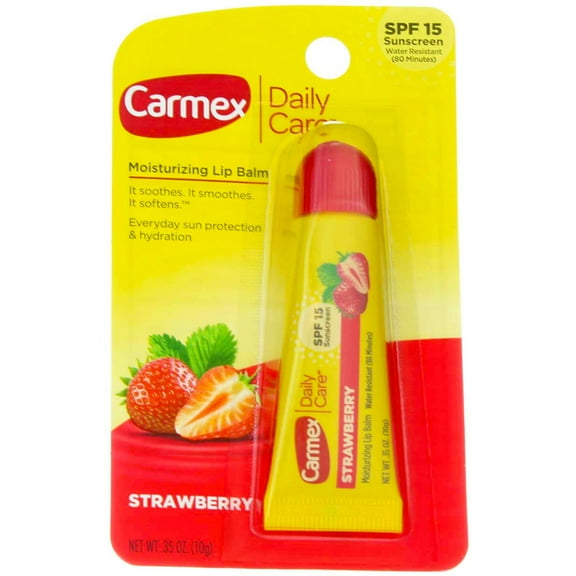 Carmex Daily Care Moisturizing Lip Balm Tube, Strawberry, SPF 15, 0.35 oz (2 pack)